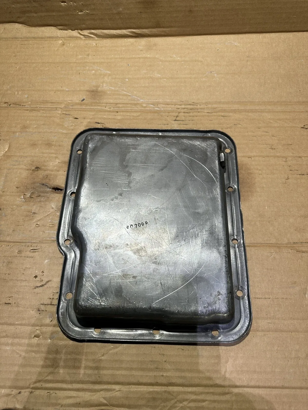 POWERGLIDE TRANSMISSION OIL PAN 14 BOLTS OEM , STAMPED , C0709D image 2