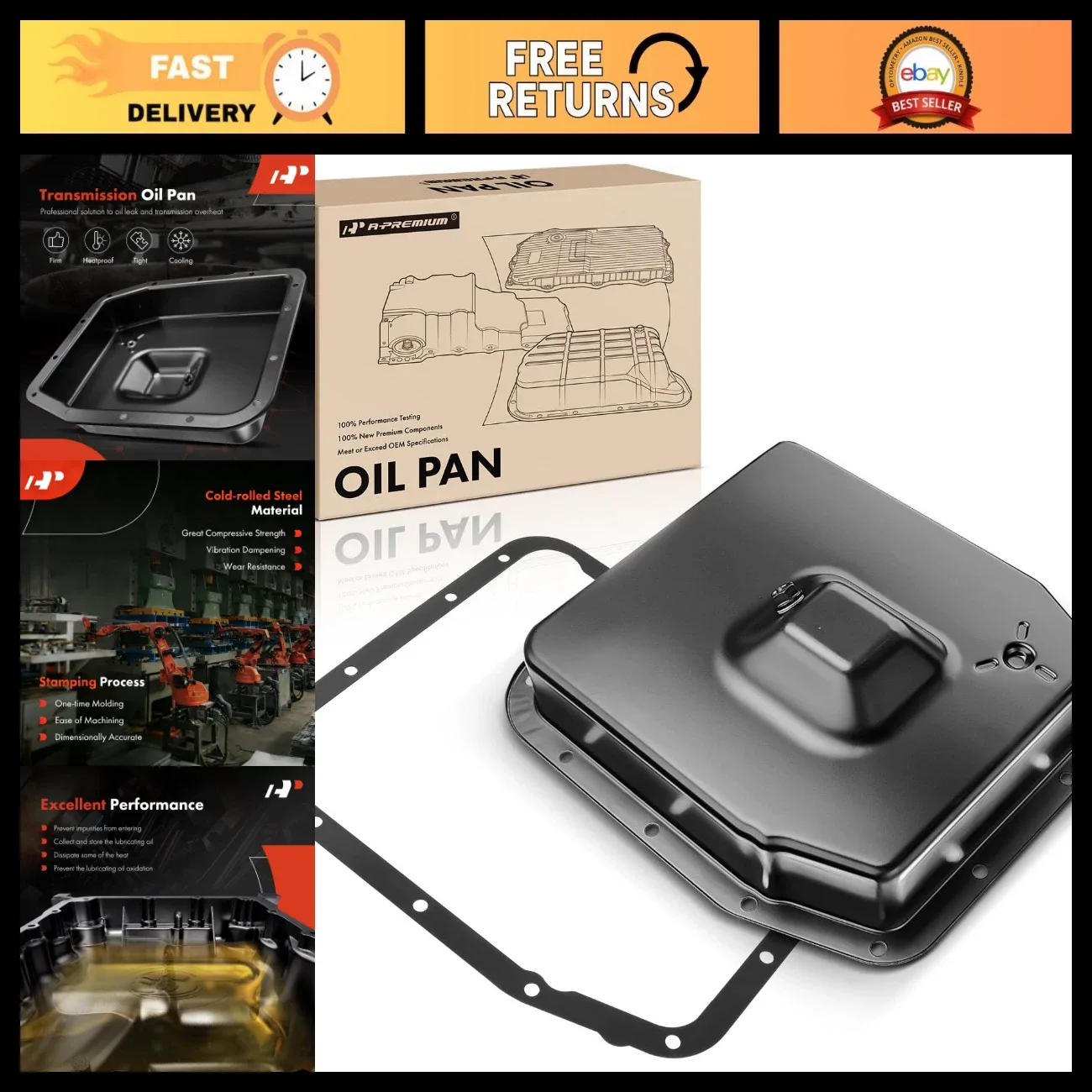 Transmission Oil Pan with Plug & Gasket for 4R70W 4R75W 4R75E AOD-E Models