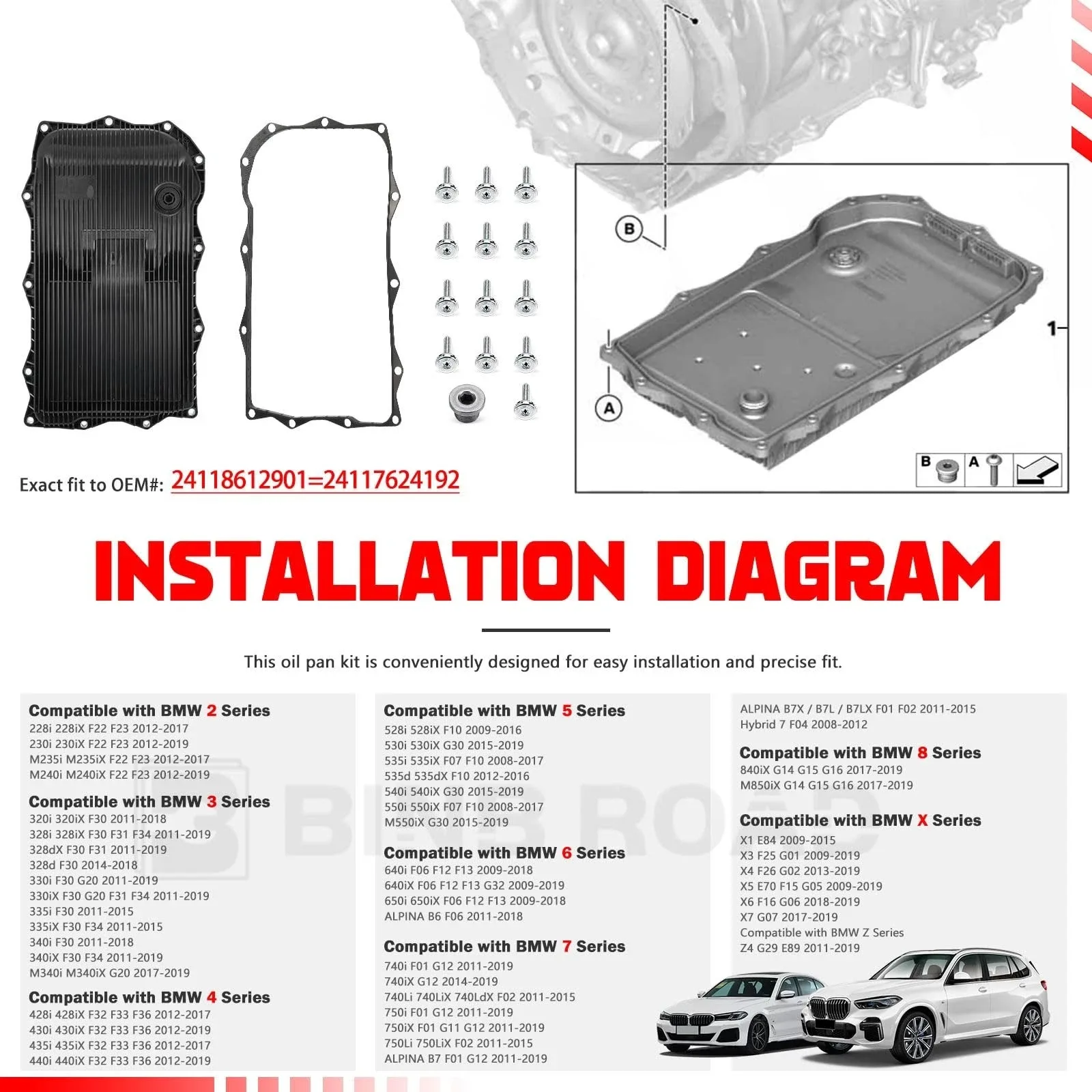 Transmission Oil Pan & Gasket Kit for BMW 2 3 4 5 6 7 8 X Z Series - Replaces 24 image 3