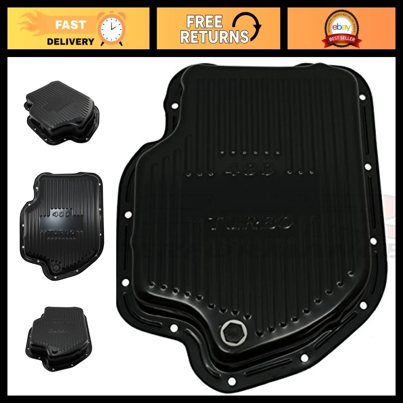 Deep Sump Steel Transmission Pan for Chevy GM TH-400 - Black, High Capacity Upgr