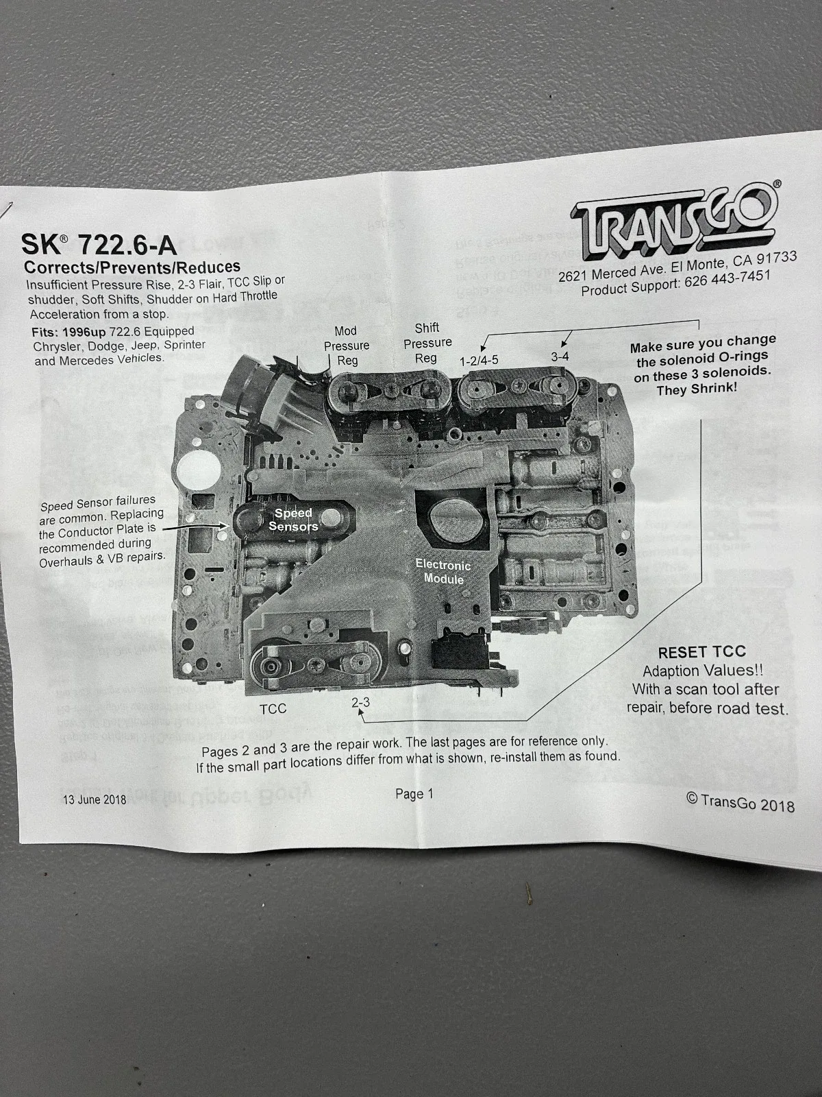 TransGo Shift Kit SK 722.6-A for 722.6 / W5A-330 / W5A-580 (NAG1) image 4
