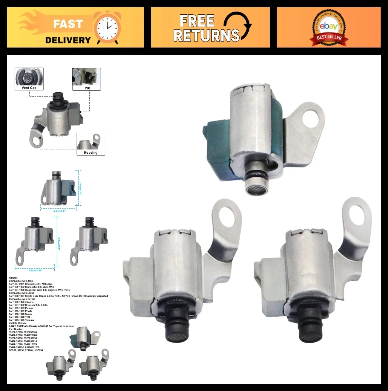 Transmission TCC Lock Up Solenoid & Shift Solenoids Kit for Toyota, Jeep, Lexus