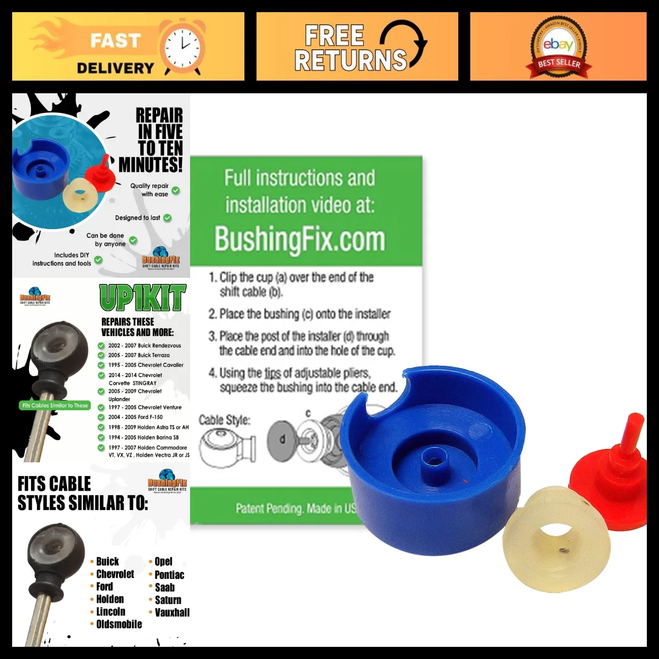 Transmission Shift Bushing Repair Kit UP1KIT for Ford, Chevy, Buick - Auto Cable