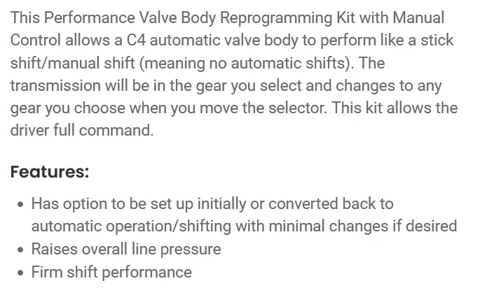 TransGo 40-3 Shift Kit for Ford C4 Transmission image 3