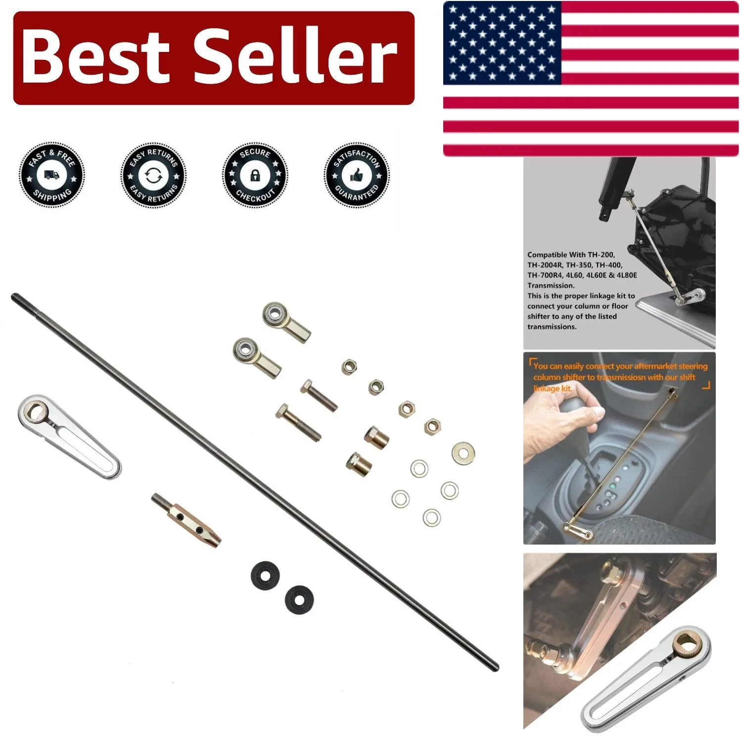 GM Column Shift Linkage Kit with 21" Stainless Steel Rod - Transmission Shift Linkage Kit