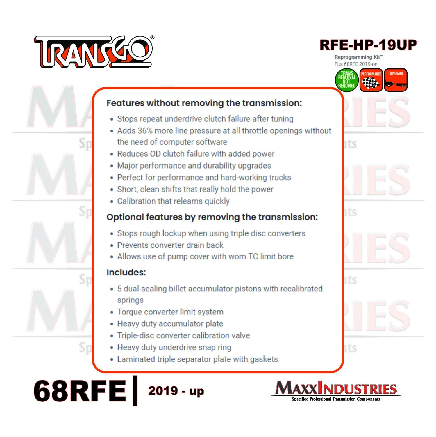 2019–2021 68RFE Valve Body Repair Kit (RFE-HP-19UP) — TransGo Tuneless image 3