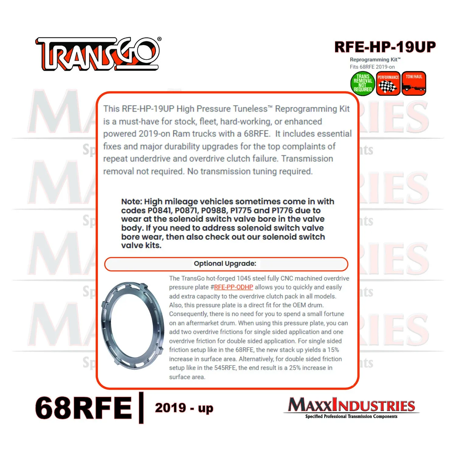 2019–2021 68RFE Valve Body Repair Kit (RFE-HP-19UP) — TransGo Tuneless image 4