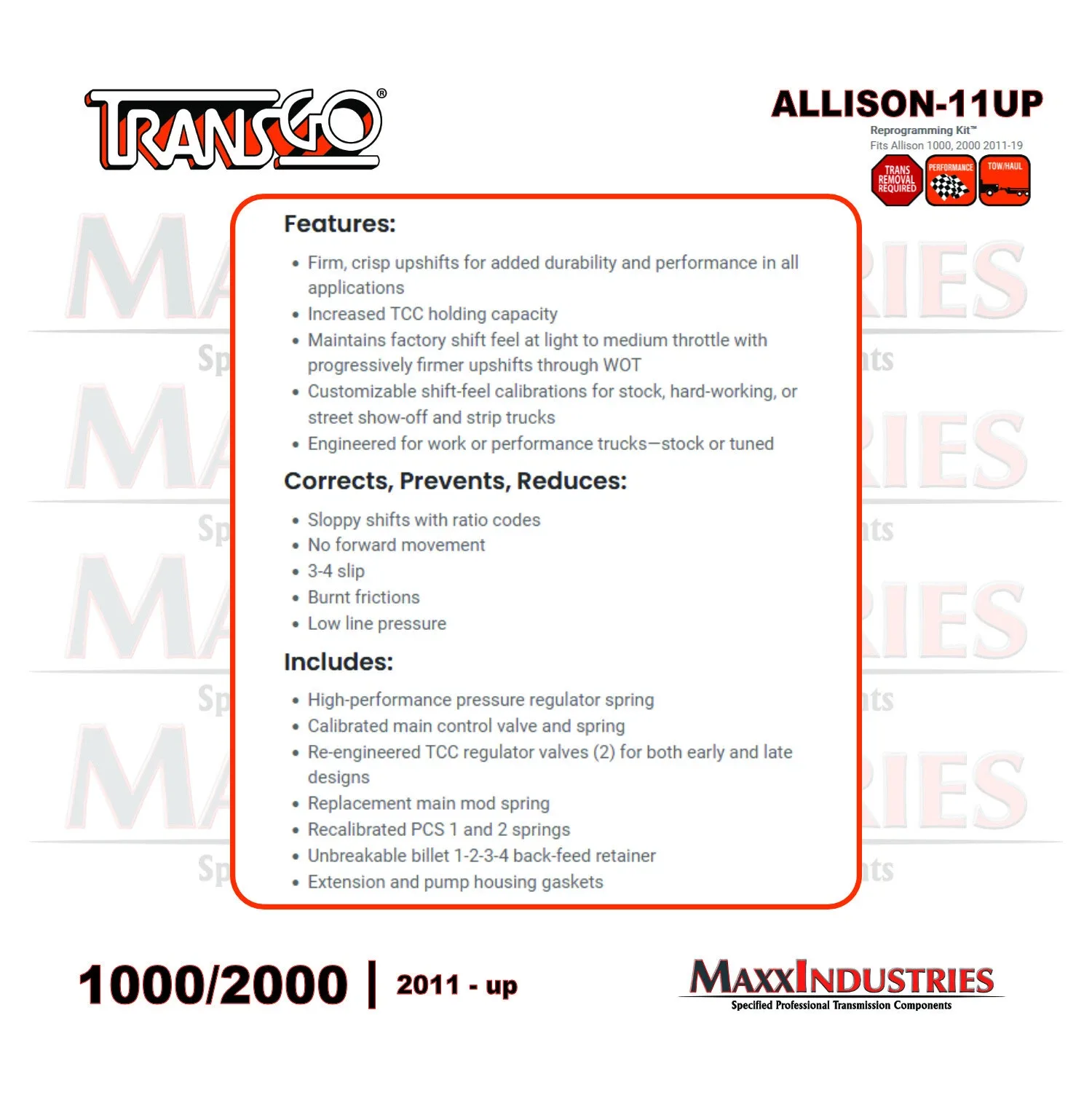 TransGo Shift Kit ALLISON-11UP for Allison 1000-2000 Transmission image 4