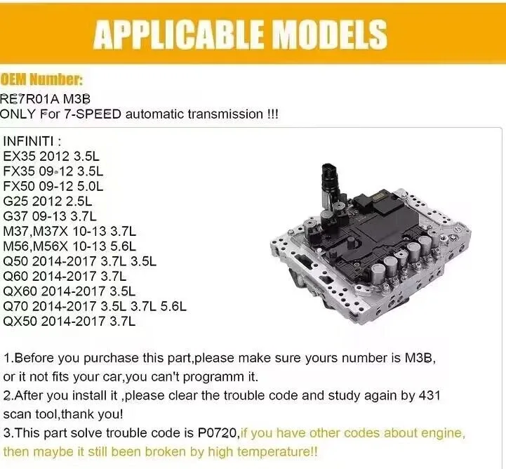 2008-up Infinity Q50 Q60 Valve Body Solenoids & TCM RE7R01A image 2