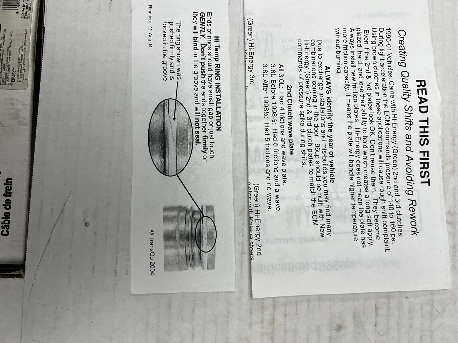 .TRANSGO SK AXODE AX4S TRANSMISSION SHIFT KIT 1991 & UP 86165E image 2