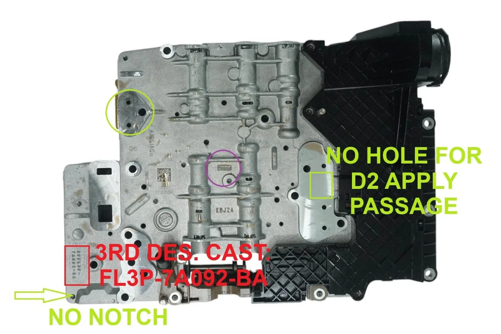 49740A - 6R80, VALVE BODY, 3RD DES, M-SHIFT, PLATE CAST: FL3P-7Z490-AB, 2015-UP image 2