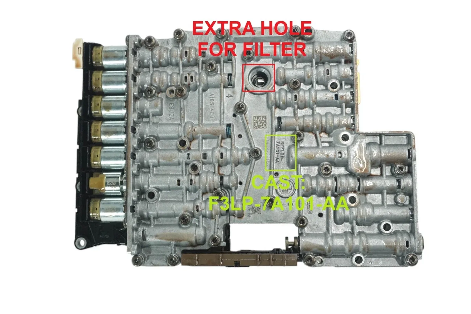 49740A - 6R80, VALVE BODY, 3RD DES, M-SHIFT, PLATE CAST: FL3P-7Z490-AB, 2015-UP image 3