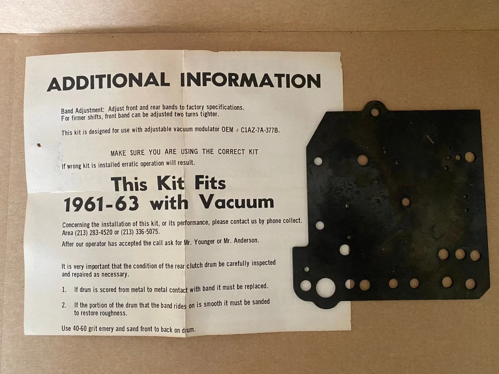 Cruiseomatic transmission shift kit SK-3V 61-63 ford mercury truck with vacuum image 2