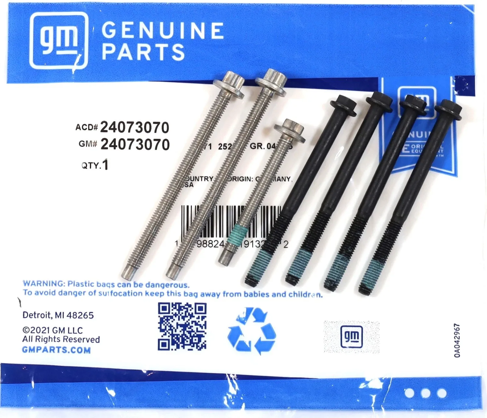 Genuine GM 24073070 10L60 10L80 10L90 Valve Body Bolt Kit LT1 LT4 L87 LM2 LZ0