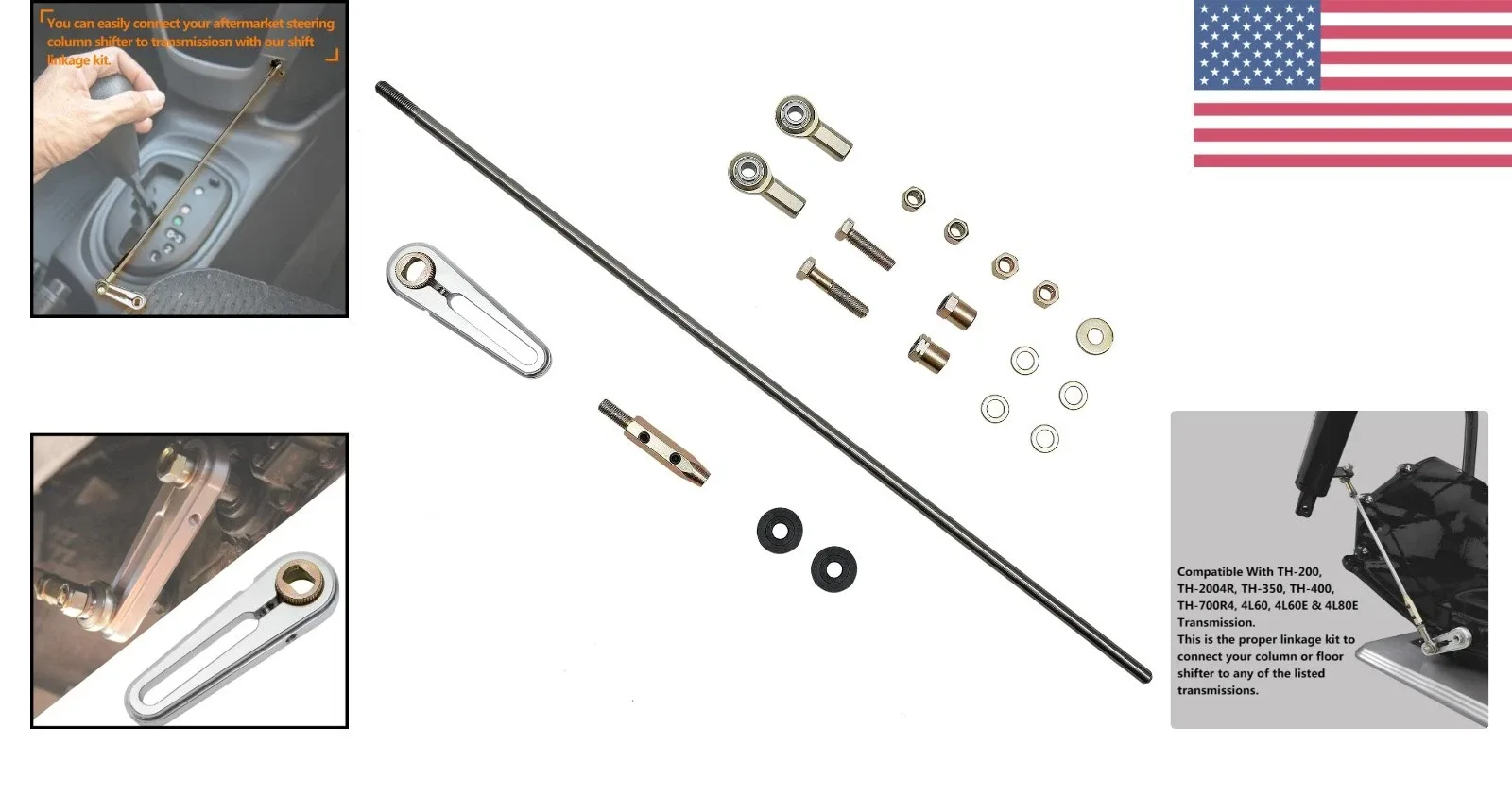 Adjustable Stainless Steel Column Shift Linkage Kit Compatible with GM TH Series image 2