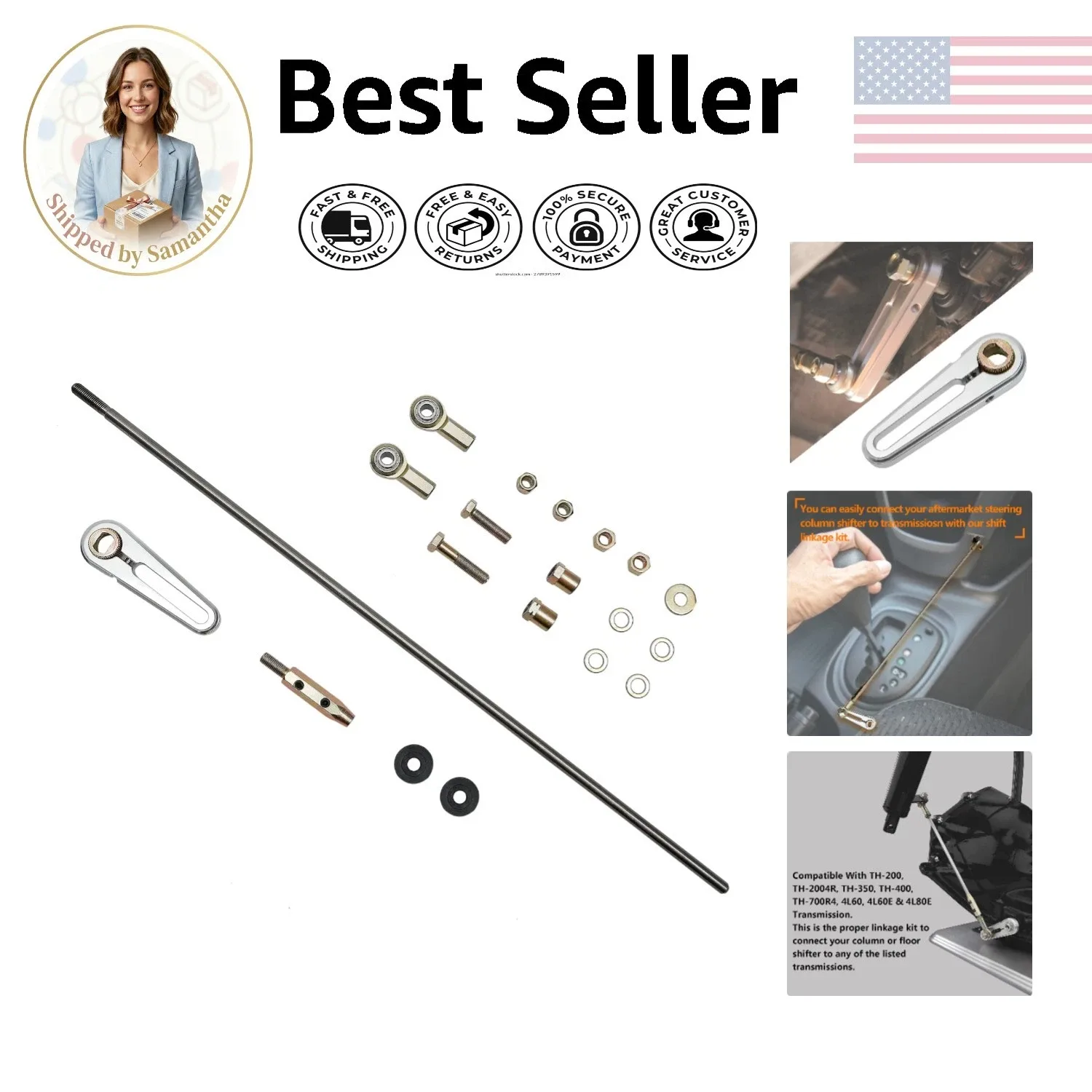 Adjustable Stainless Steel Column Shift Linkage Kit Compatible with GM TH Series
