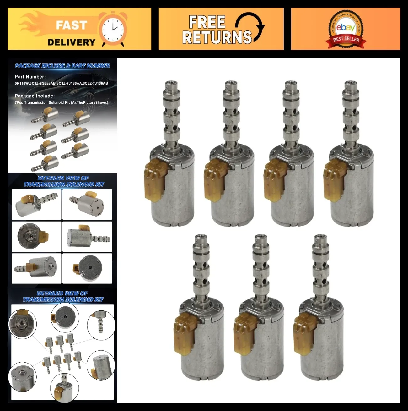7Pcs Transmission Solenoid Kit for 2004-2006 F-350 6.0L Shift Control & Governor