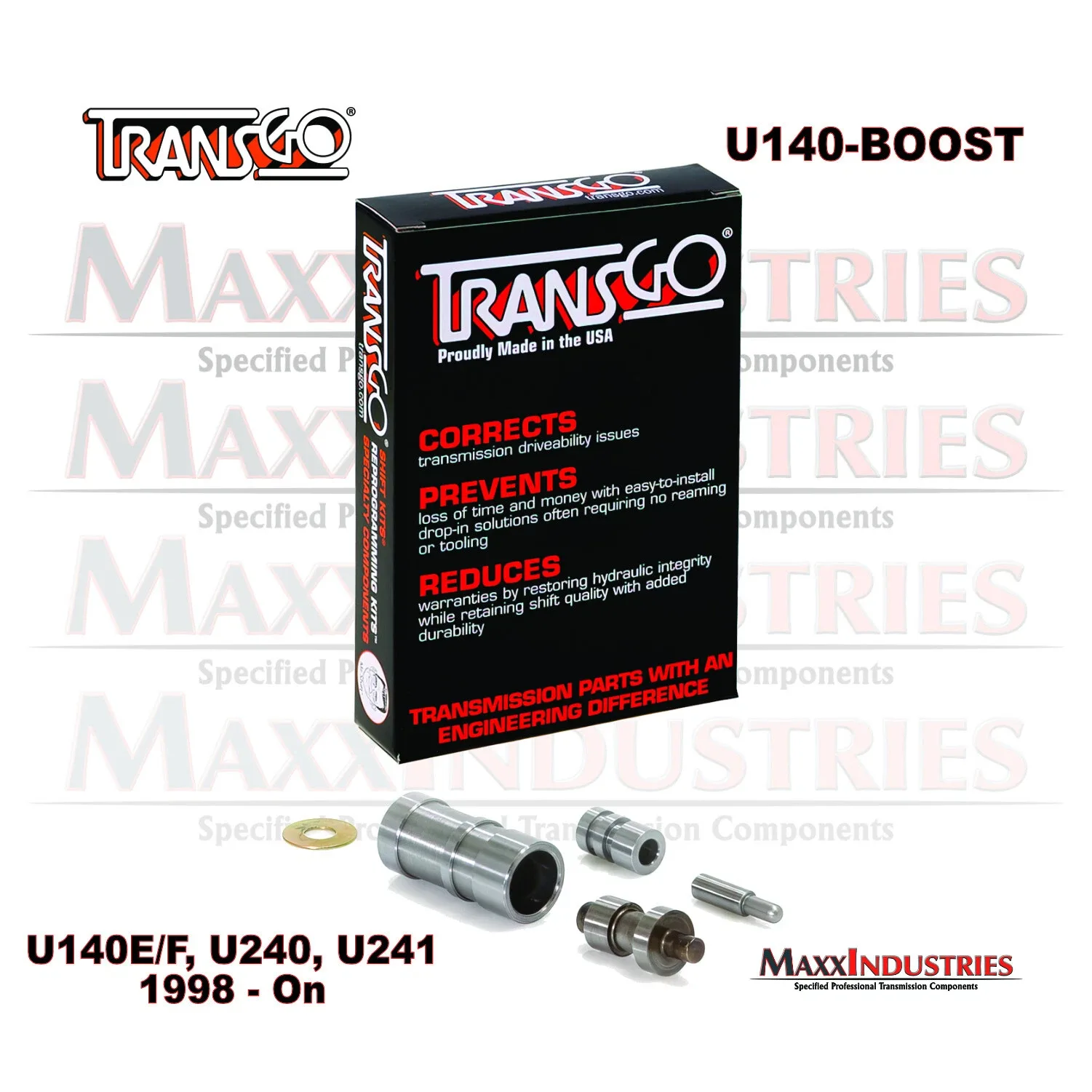 Transgo U140 Steel Replacment Main Press Reg Boost Bushing/Valve Kit U140-BOOST image 2