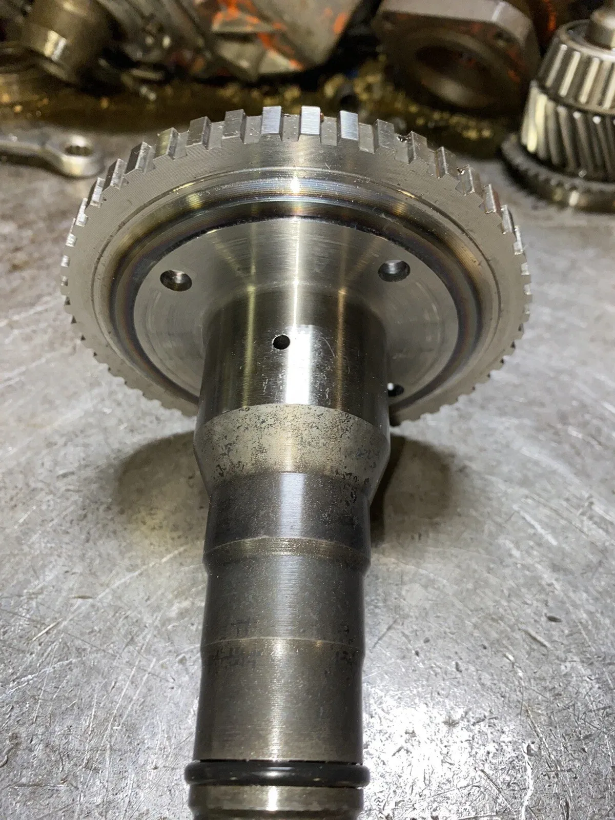 Chevy/GM 4L80E threaded output shaft w lube hole for E-brake assembly image 2