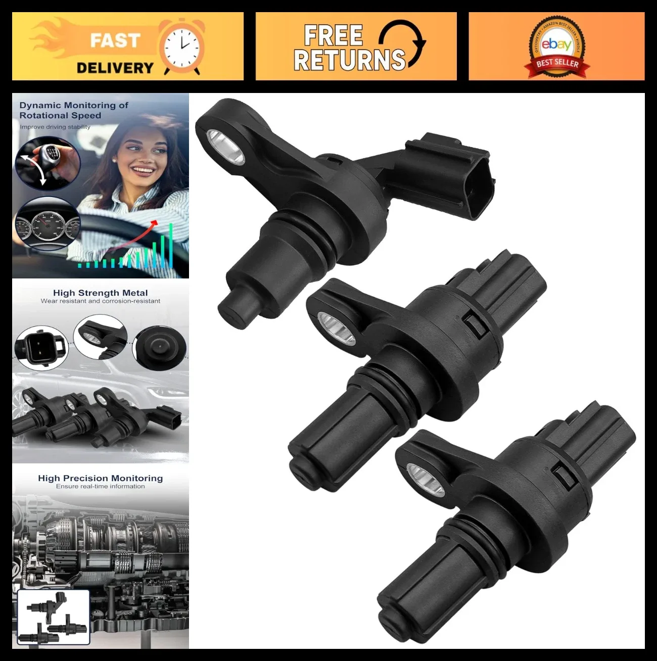 62TE Transmission Speed Sensor Set for Chrysler Dodge - Input Output Shaft, 3 Pa
