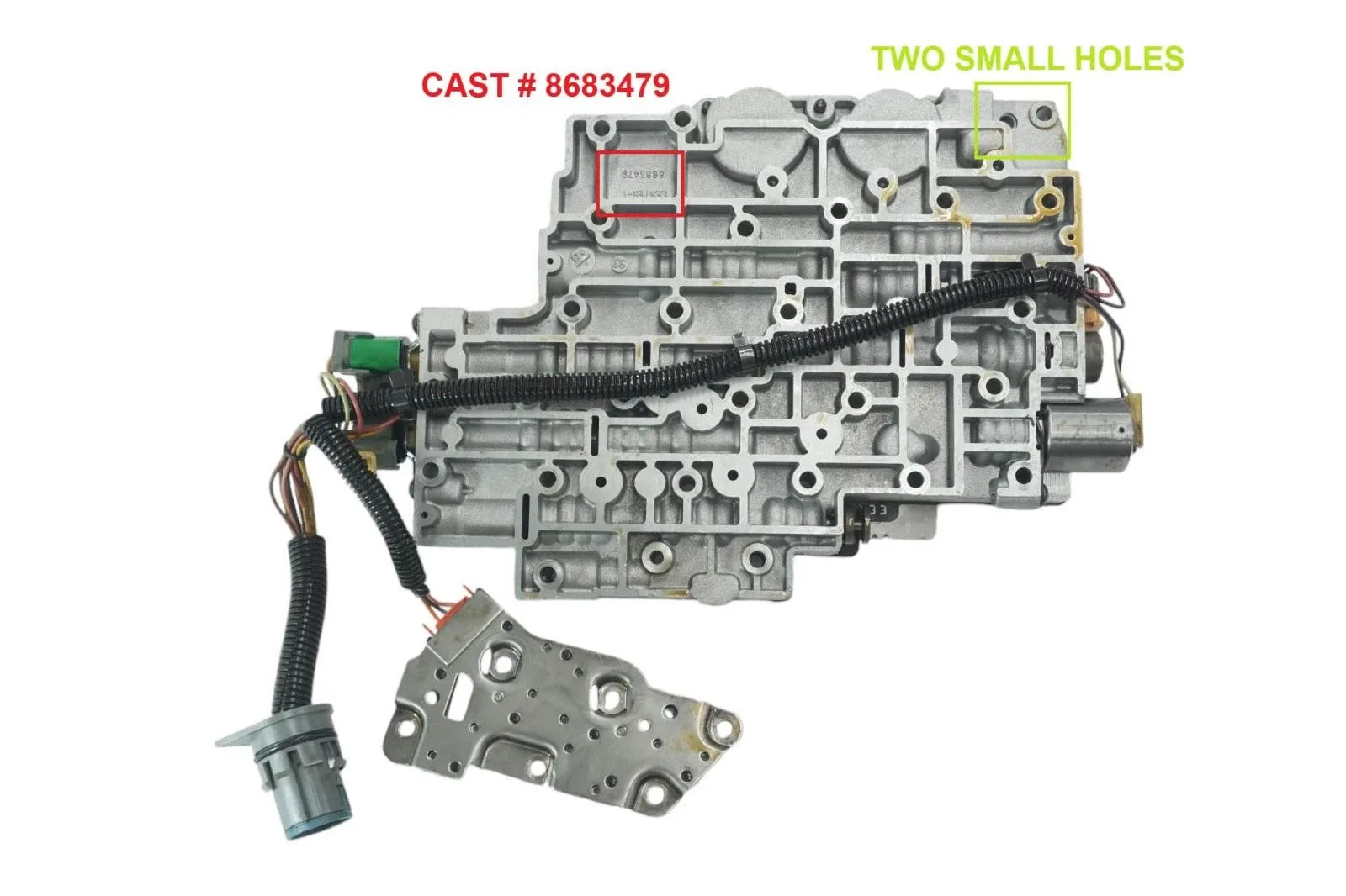34740EA - 4L80E 4L85E, VALVE BODY, 4 SOL, 2 SMALL HOLES, CAST 8683479, 1991-96 image 2