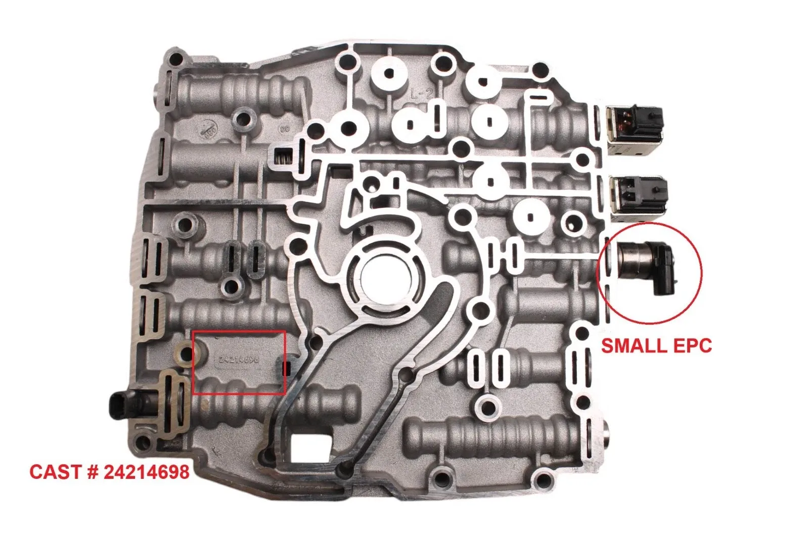 14740AC - 4T40E 4T45E, VALVE BODY, 4 SOLENOIDS, WITH SMALL EPC, CAST: 24214698 image 2