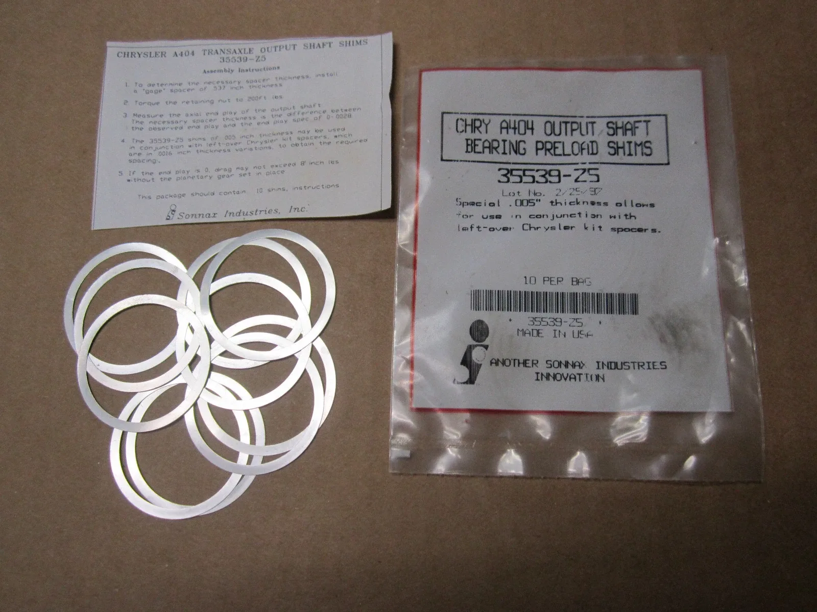 Sonnax A404 Output Shaft Bearing Preload Shims 35539-Z5 — 10 Pack