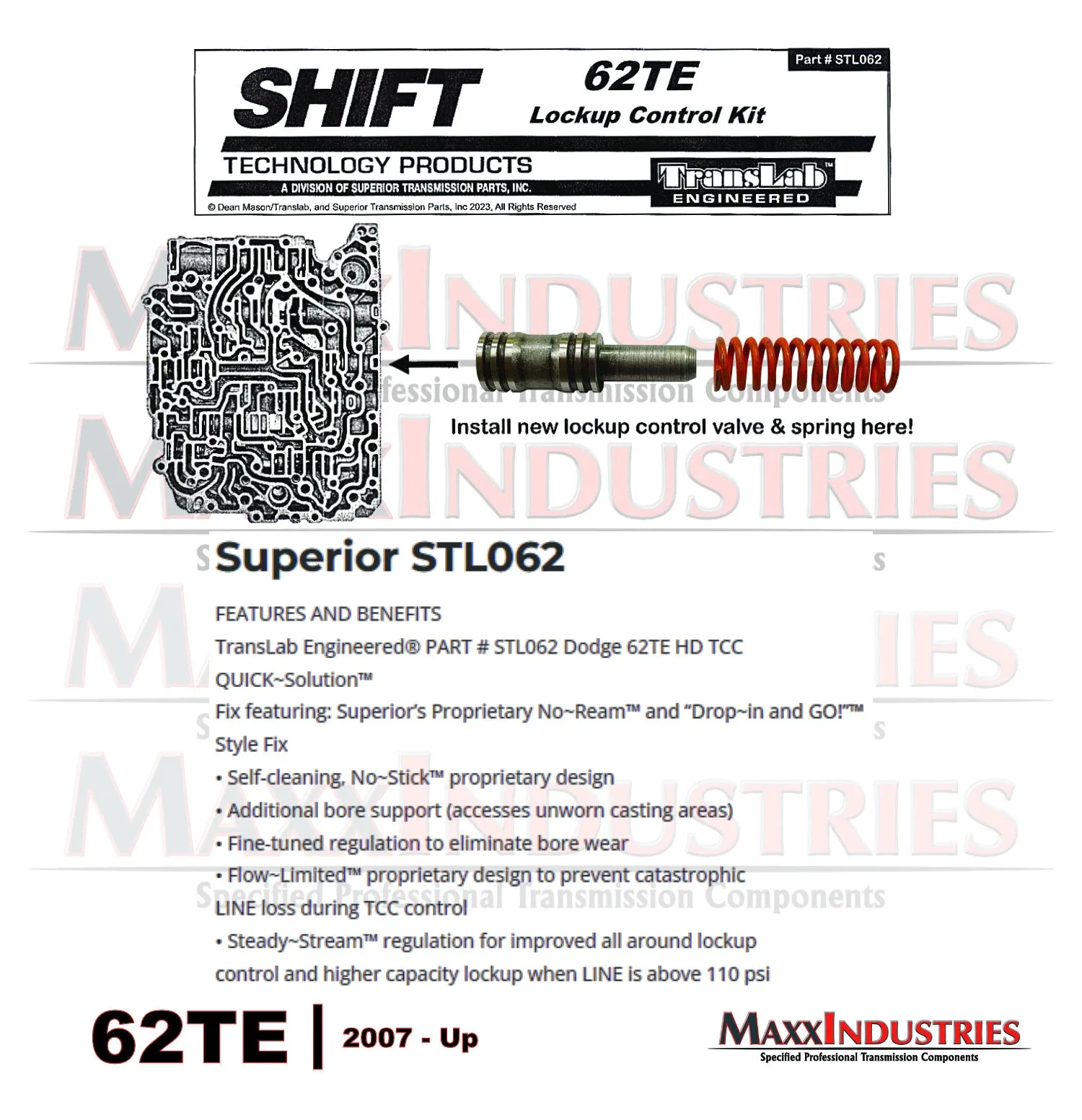 62TE Transmission Valve Body fix TCC Control Valve and Spring Update Kit STL062 image 3