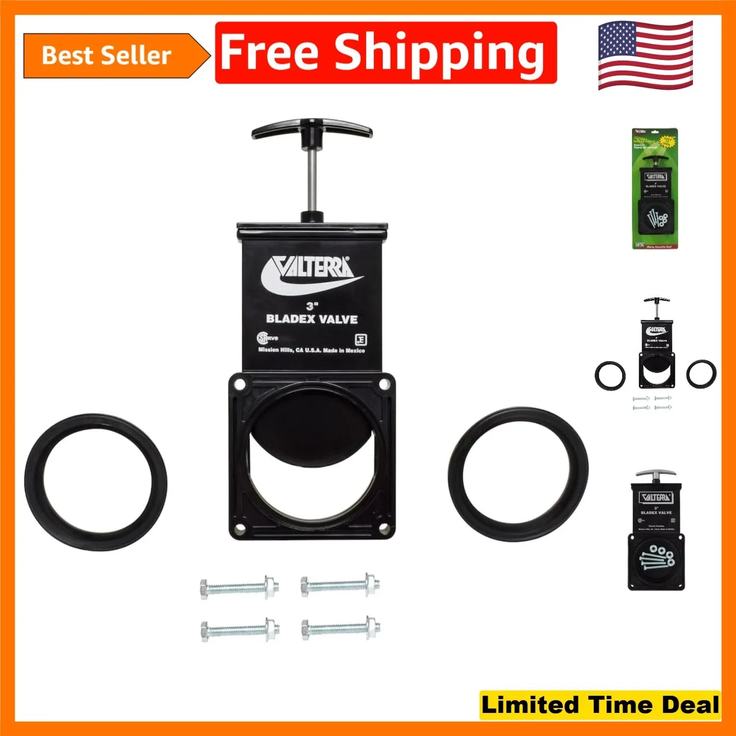 3-Inch RV Waste Valve Body with Seals (Universal) - Valve Body with Seals