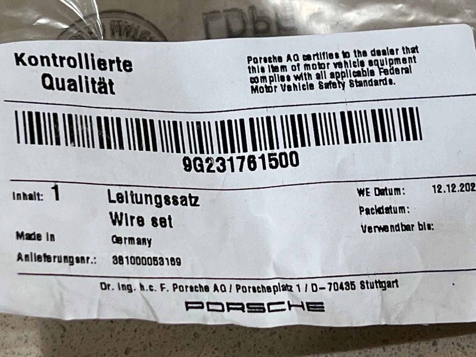 Porsche pdk valve body wire set 9G231761500 image 3
