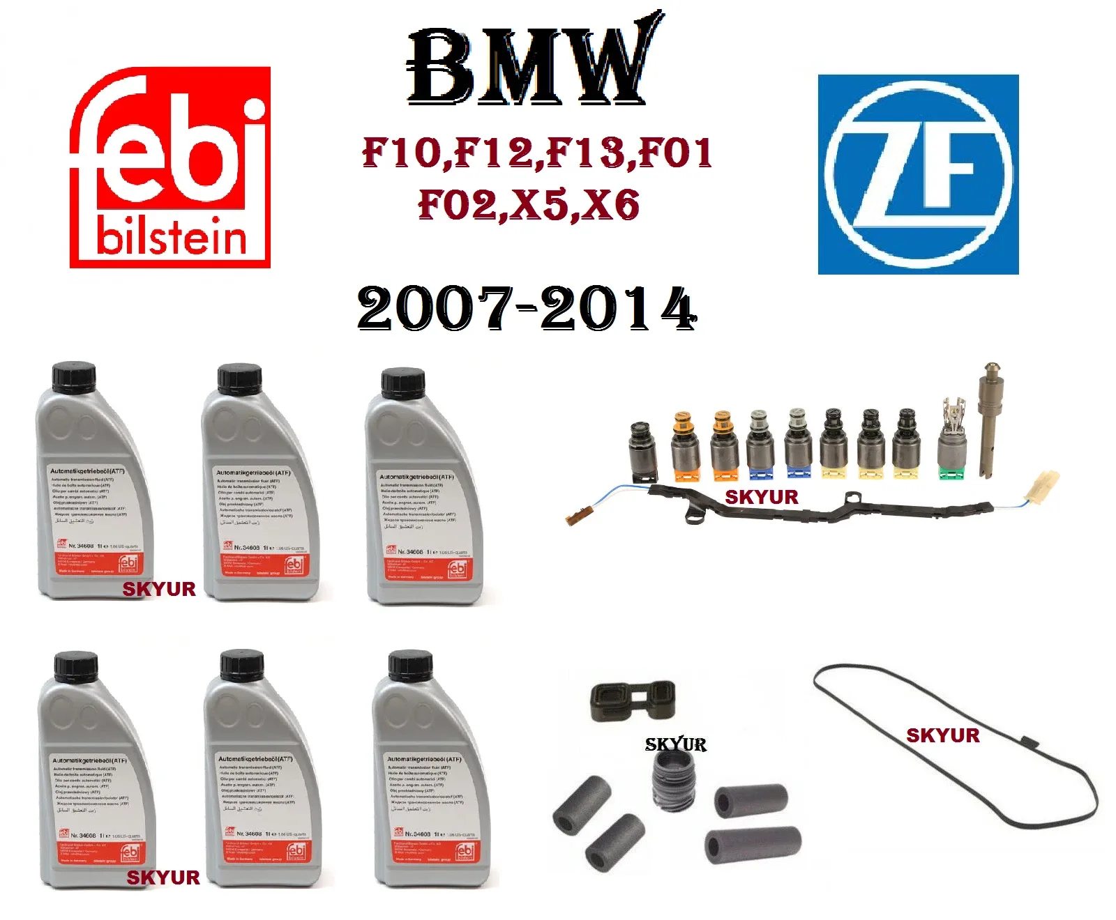 BMW Transmission Valve Body Solenoid Kit Filter Pan 6 Fluids Adapter Sleeves ZF image 2