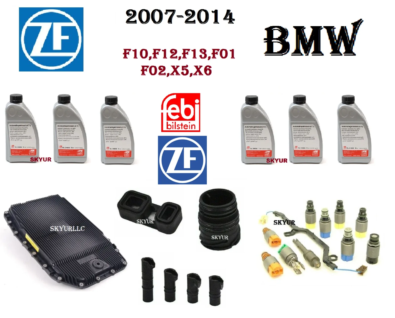 BMW Transmission Valve Body Solenoid Kit Filter Pan 6 Fluids Adapter Sleeves ZF