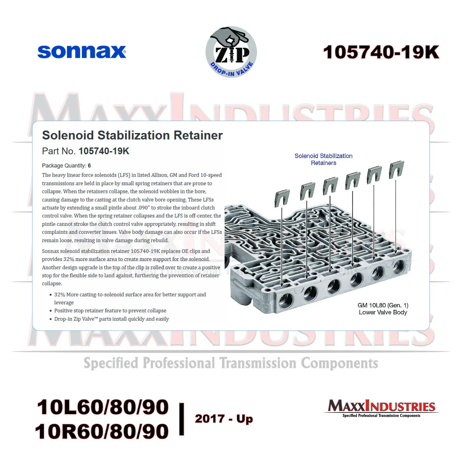 10L80 10L90 10R80 Transmission - Valve Body Solenoid Retainer Clip (105740-19K) image 4