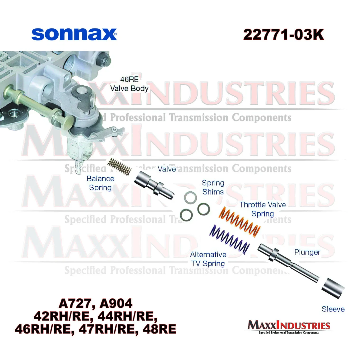 Sonnax 22771-03K Throttle Valve Kit for 48RE / A500 / A518 / A618 (2003-2018) image 2