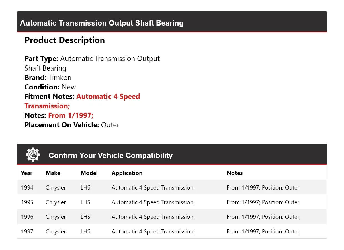 1994-1997 Chrysler LHS Automatic Transmission Output Shaft Outer Bearing Timken 625CB55 image 2