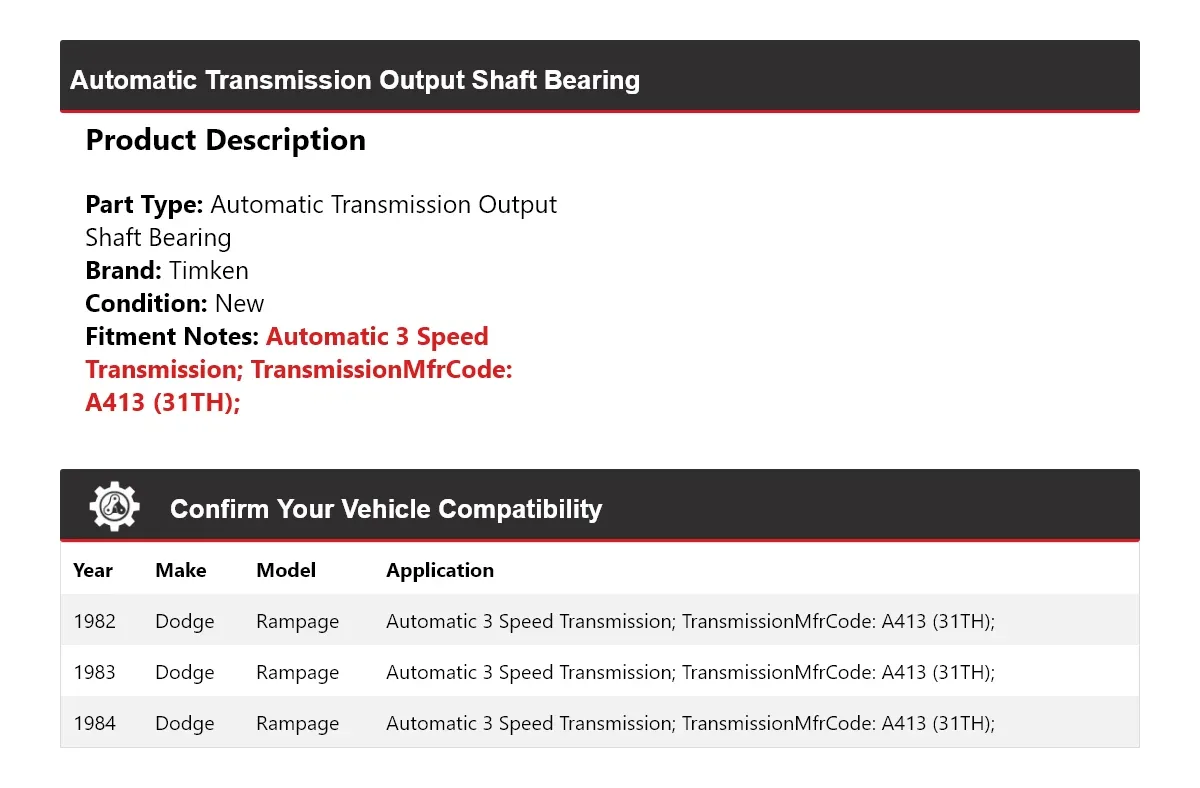 1982-1984 Dodge Rampage Automatic Transmission Output Shaft Bearing Timken 737VI44 image 2