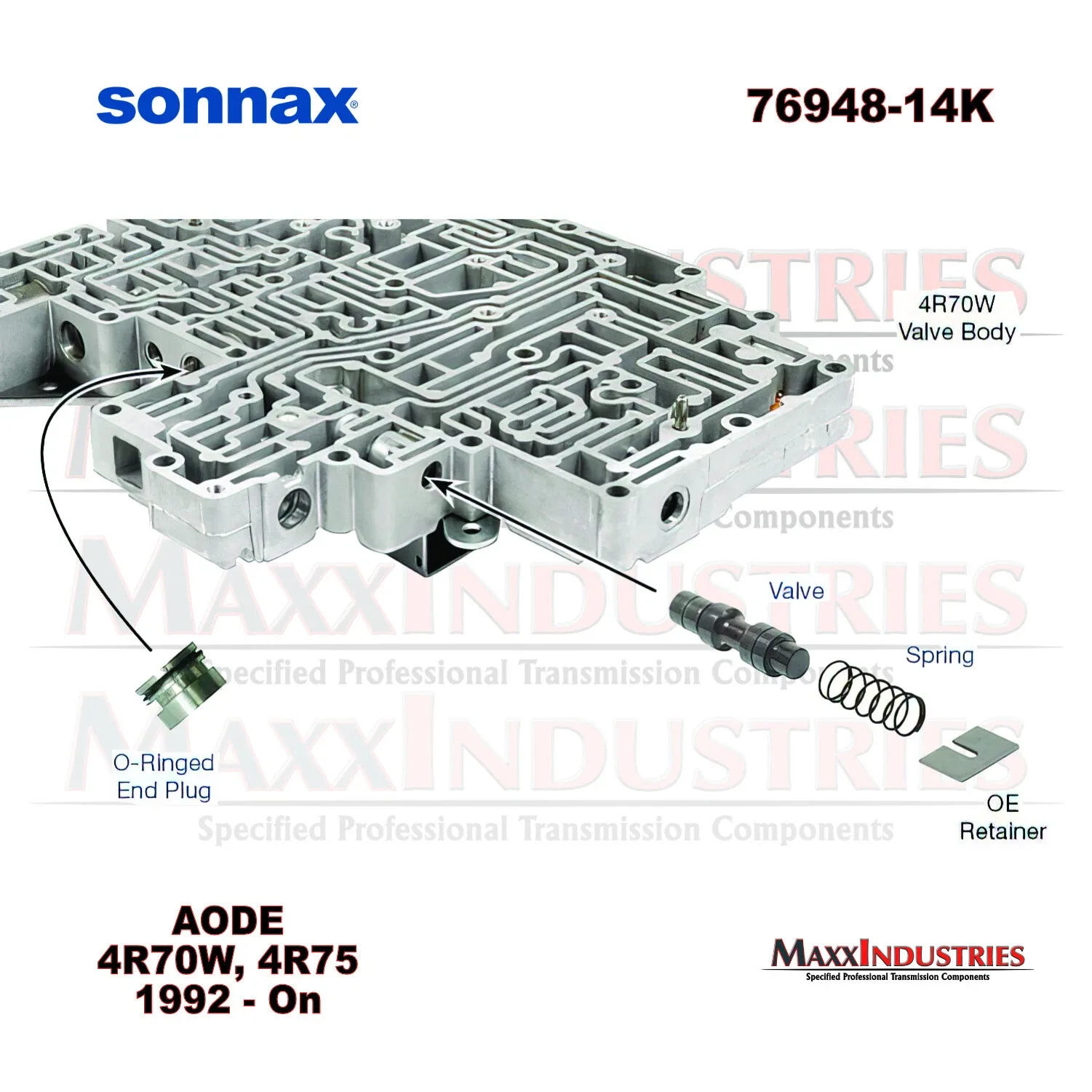 Sonnax 76948-14K Solenoid Regulator Valve Kit AODE 4R70W 4R75 Trans Valve Body image 2