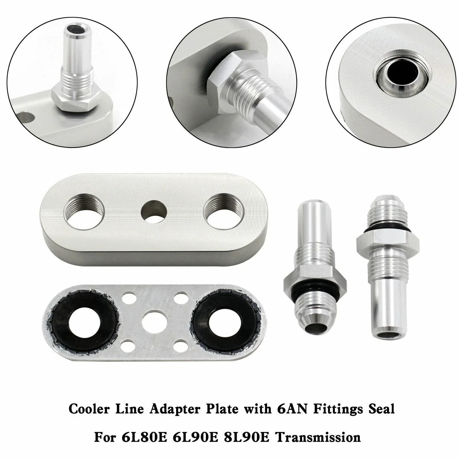 6L80E / 6L90E / 8L90E Transmission Cooler Line Adapter Plate with 6AN Fittings image 3