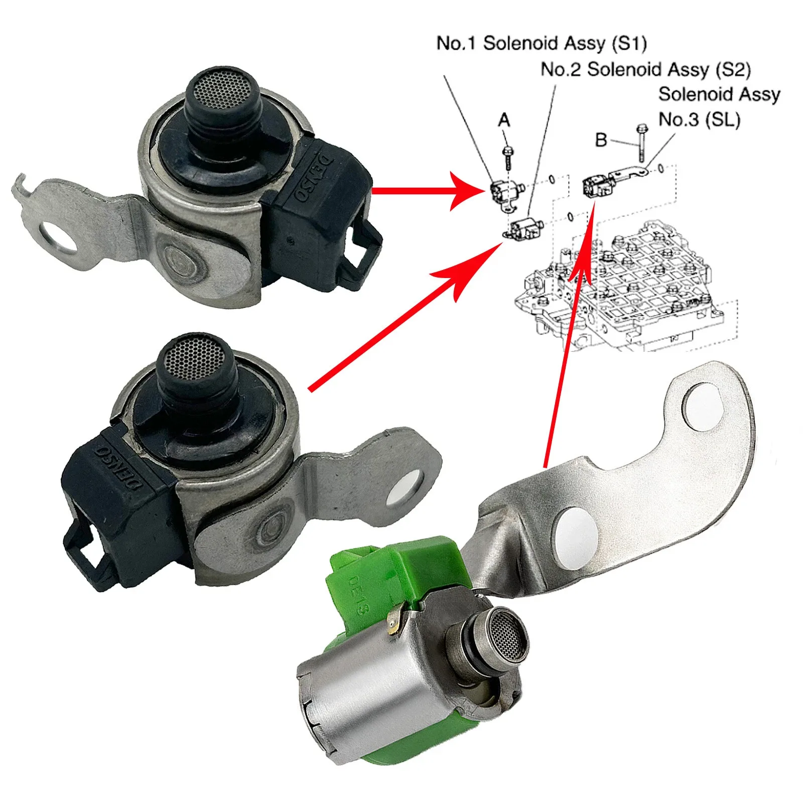 Transmission Shift Solenoid S1& S2 & SL For 2003-2006 Toyota Corolla 1.8 A245E image 2