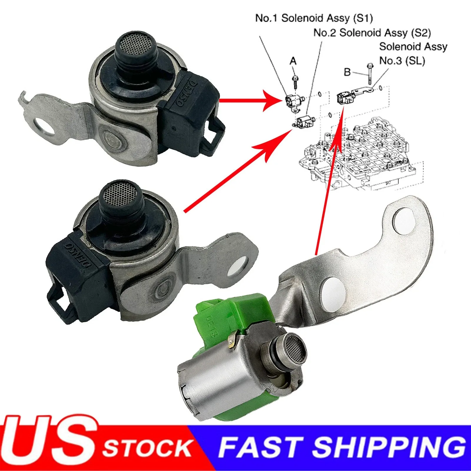 Transmission Shift Solenoid S1& S2 & SL For 2003-2006 Toyota Corolla 1.8 A245E