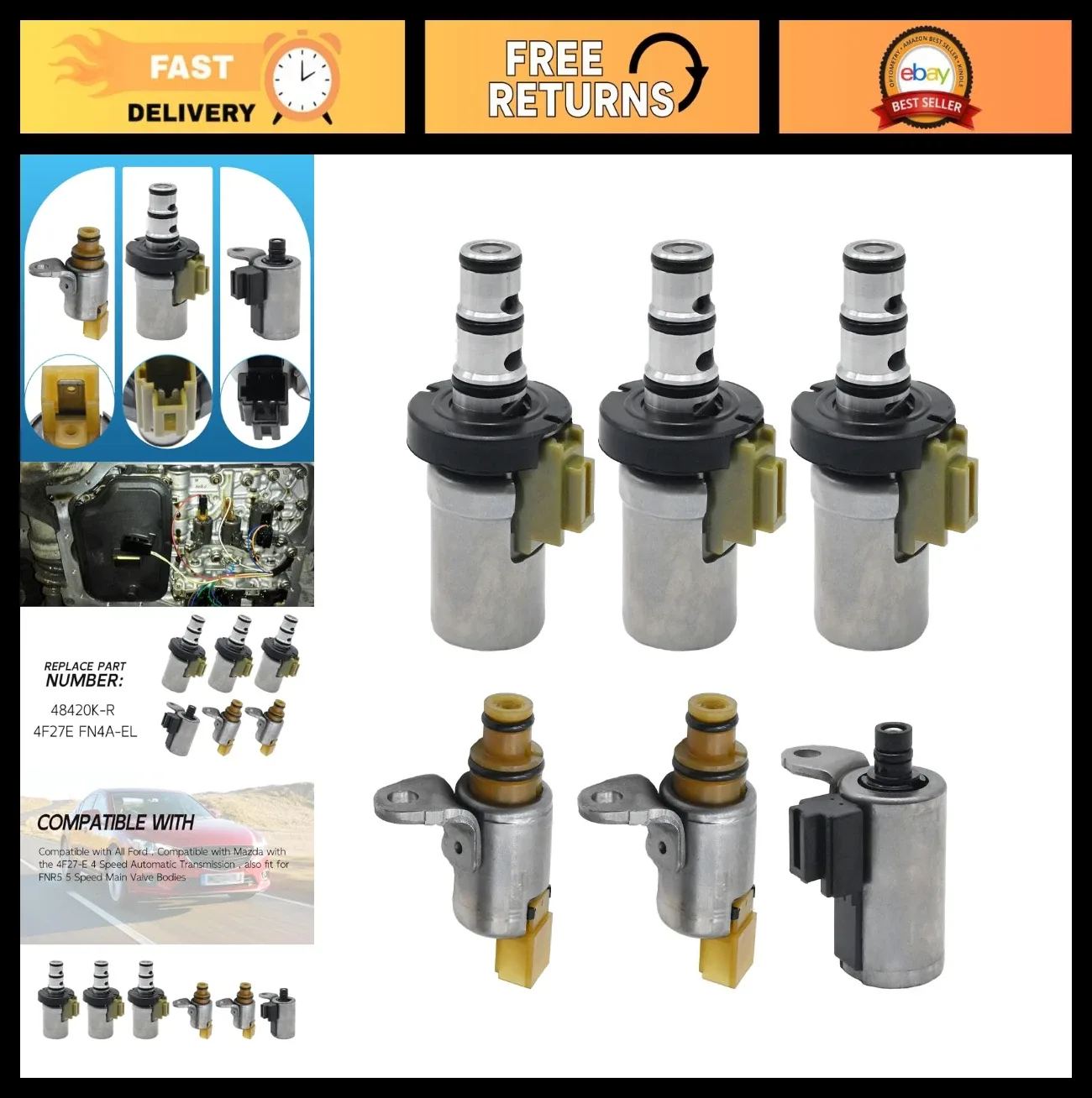 6-Pc Transmission Shift Solenoid Kit for Ford Mazda 48420K-R (MPN 10260)