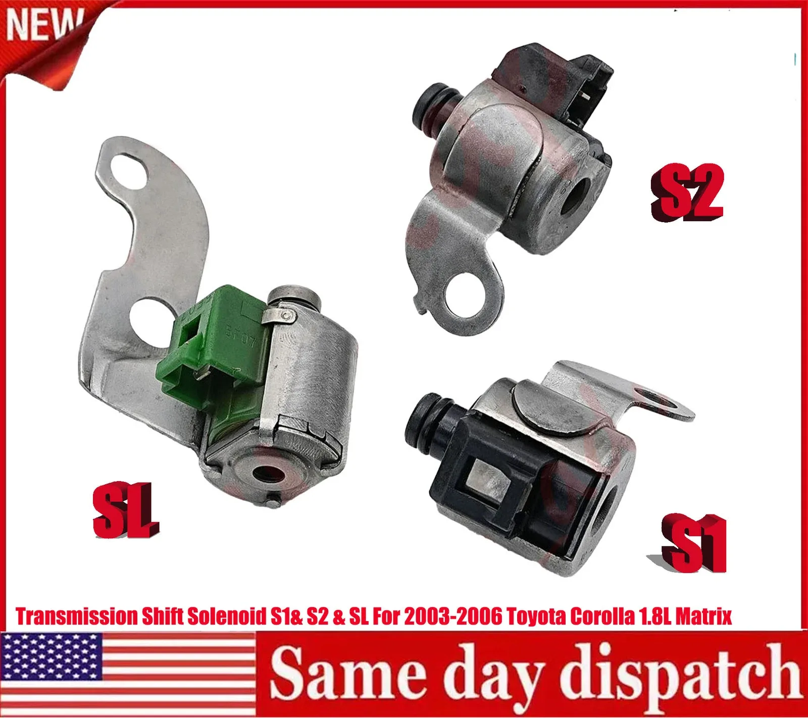 Transmission Shift Solenoid S1& S2 & SL For 03-06 Toyota Corolla 1.8L Matrix USA image 2