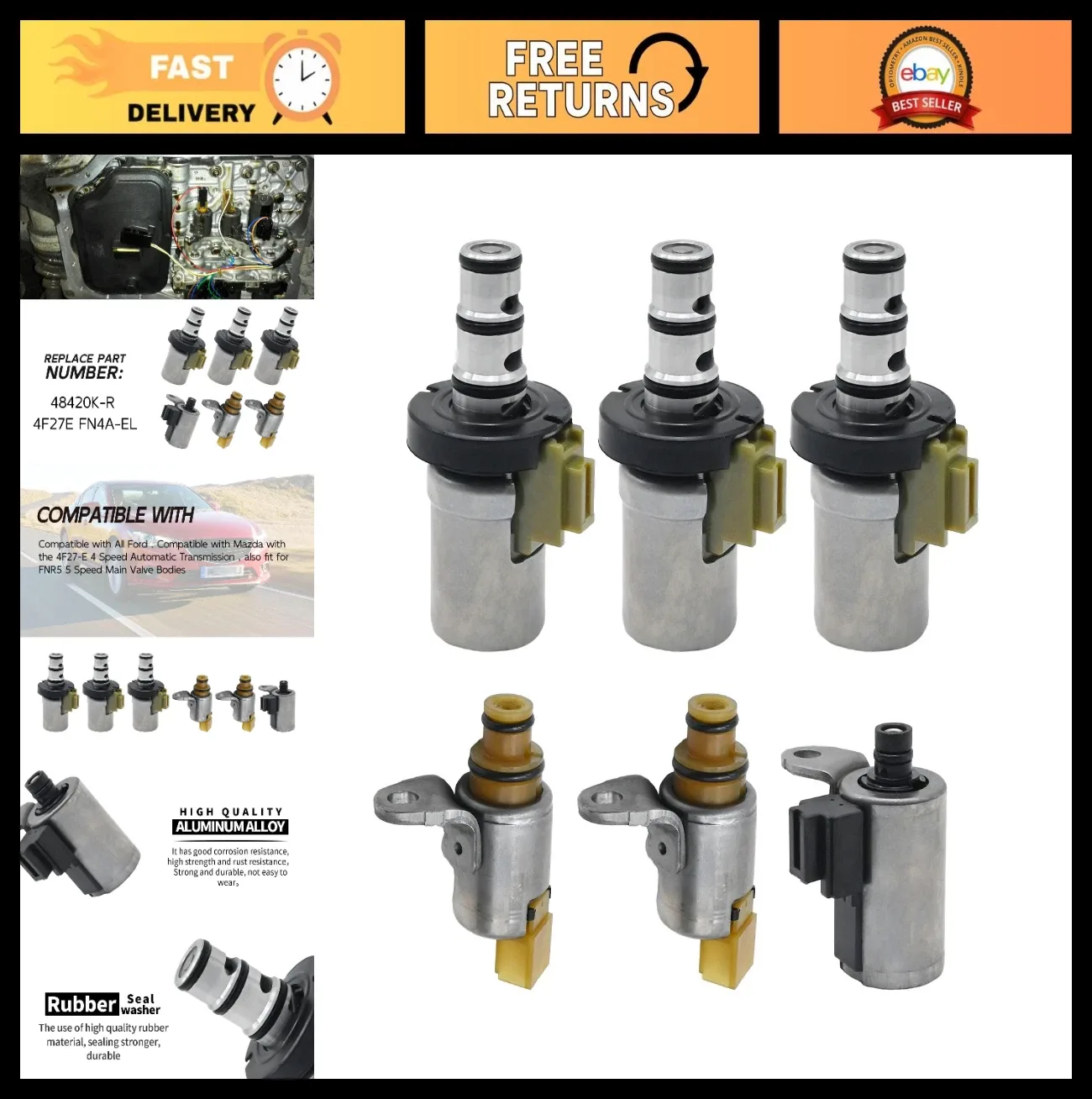 6Pcs Transmission Shift Solenoid Kit EPC PWM for Ford Fiesta Focus Mazda 2 3 5 6