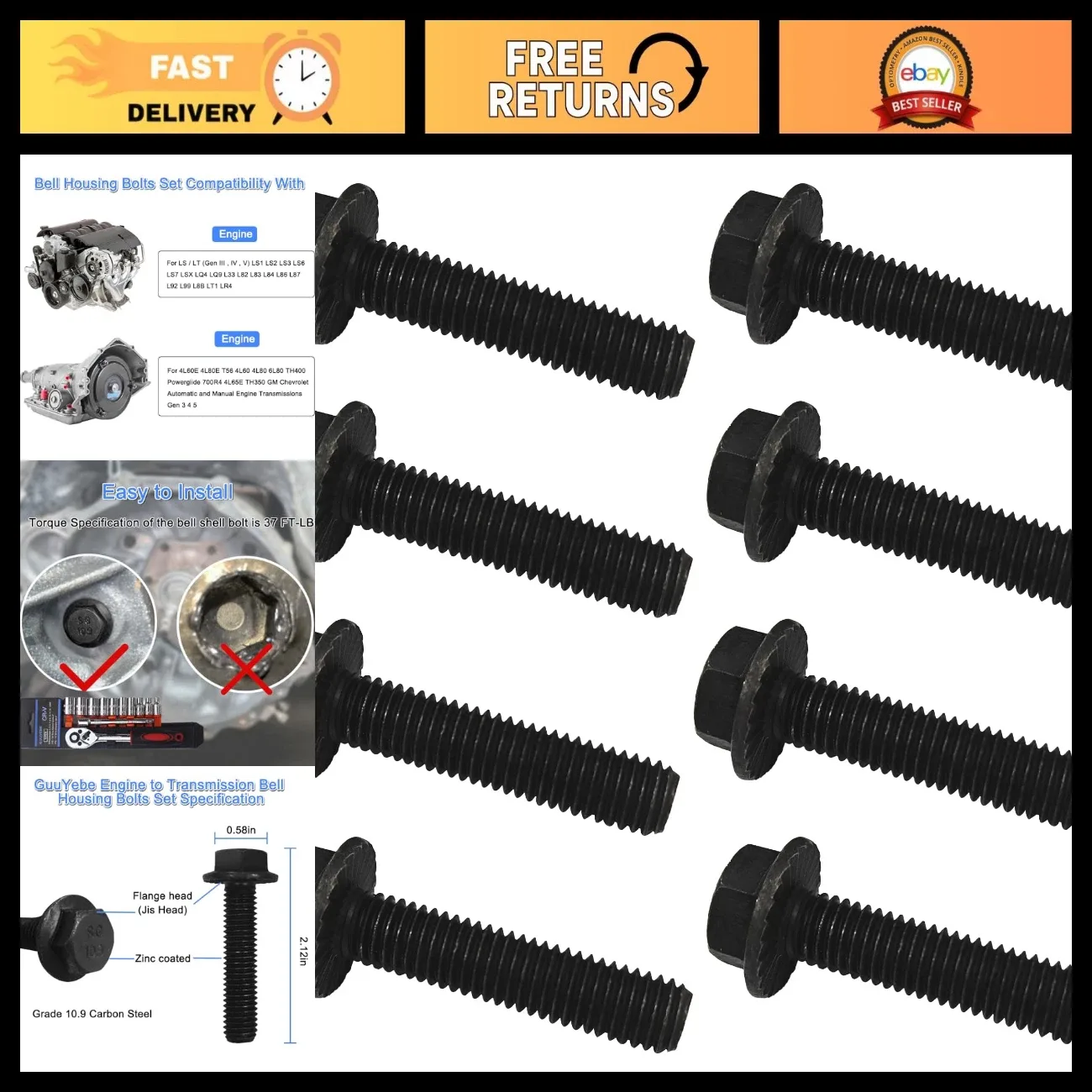 LS Engine Transmission Bell Housing Bolt Set - Durable Fasteners for Secure Fit