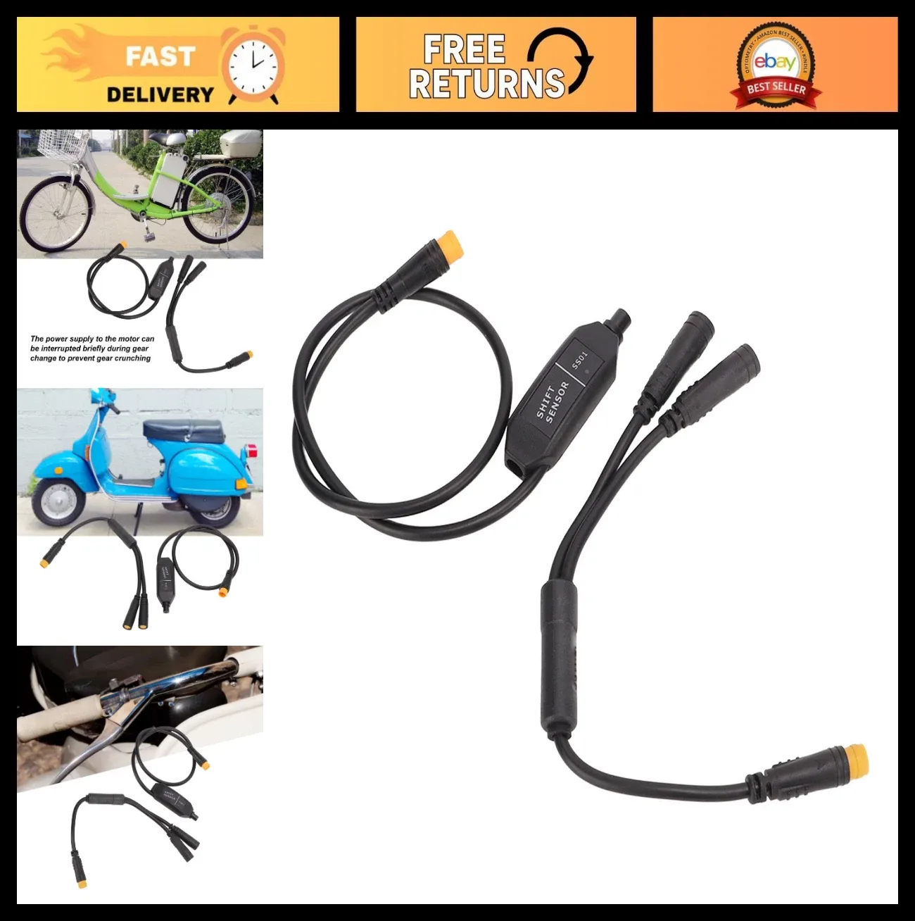 Gear Shift Sensor Connector Cable with 1T2 Brake Splitter for Bafang Mid Motor