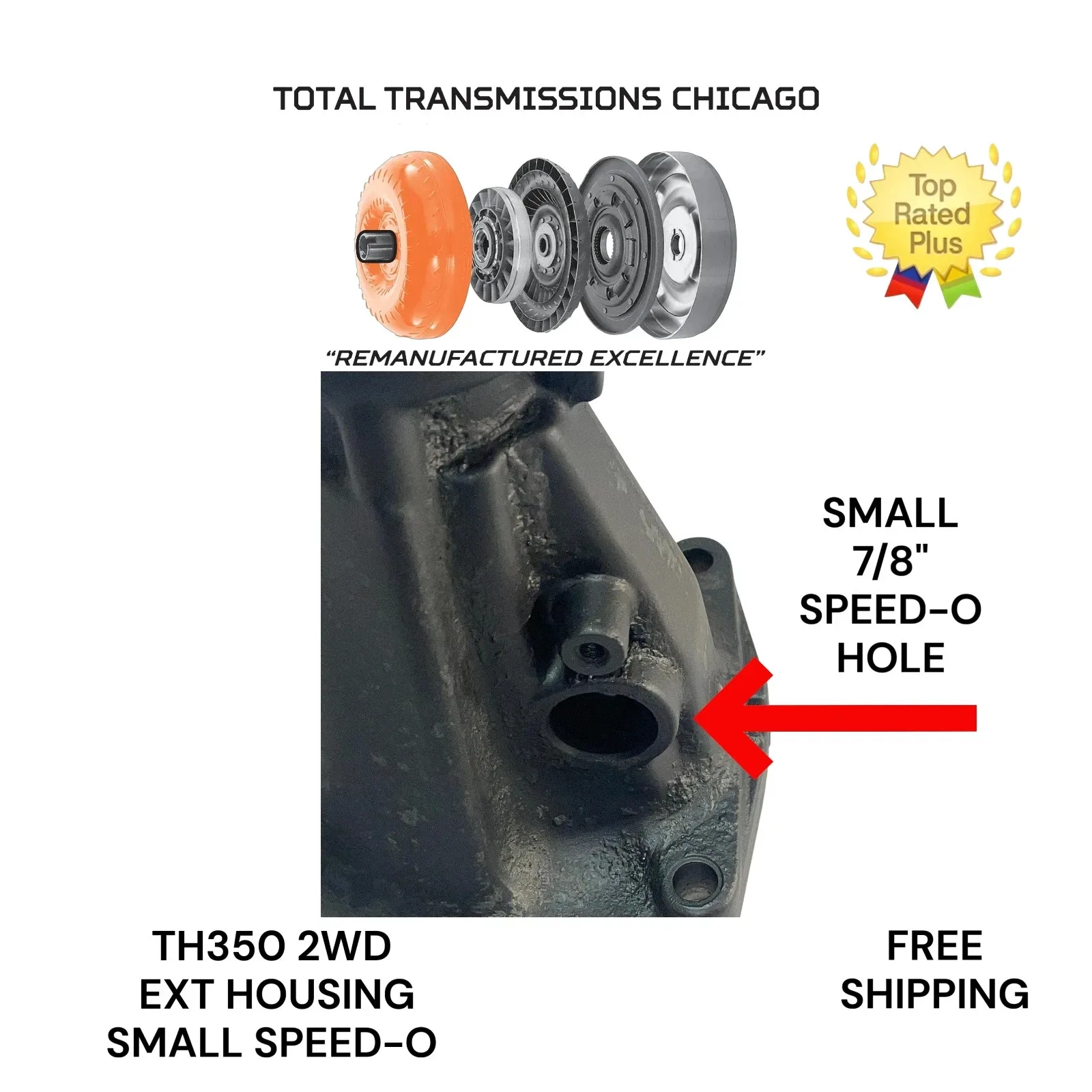 TH350 350C 2WD TAIL HOUSING 6" EXTENSION HOUSING 7/8" SPEEDO HOLE REBUILT image 2