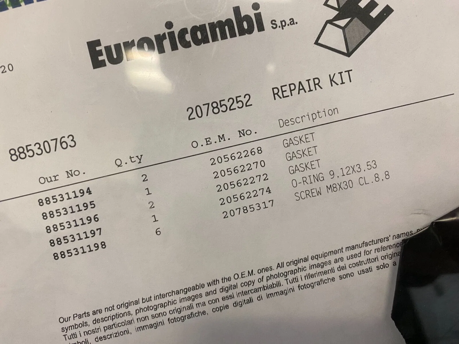Volvo Transmission Control Housing Gasket 20785252  Made in Italy image 2