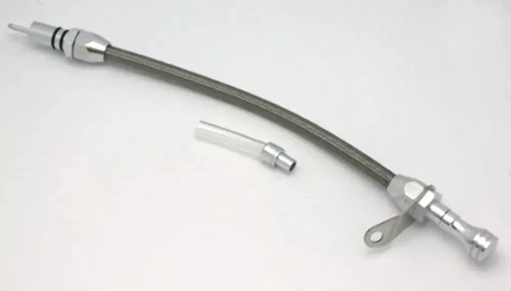 Steel Braided Transmission Dipstick, Bell Housing Mount - Fits Chevy Turbo TH350