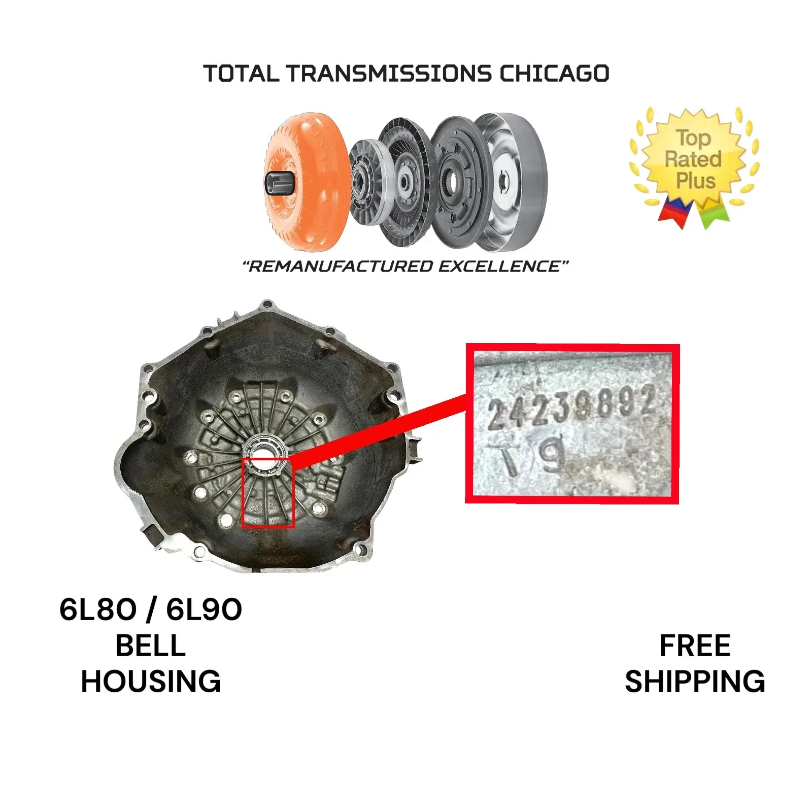 6L80 6L90 BELL HOUSING 4.8L 5.3L 6.0L WITH SINGLE TOP BOLT HOLE 24239892 image 4