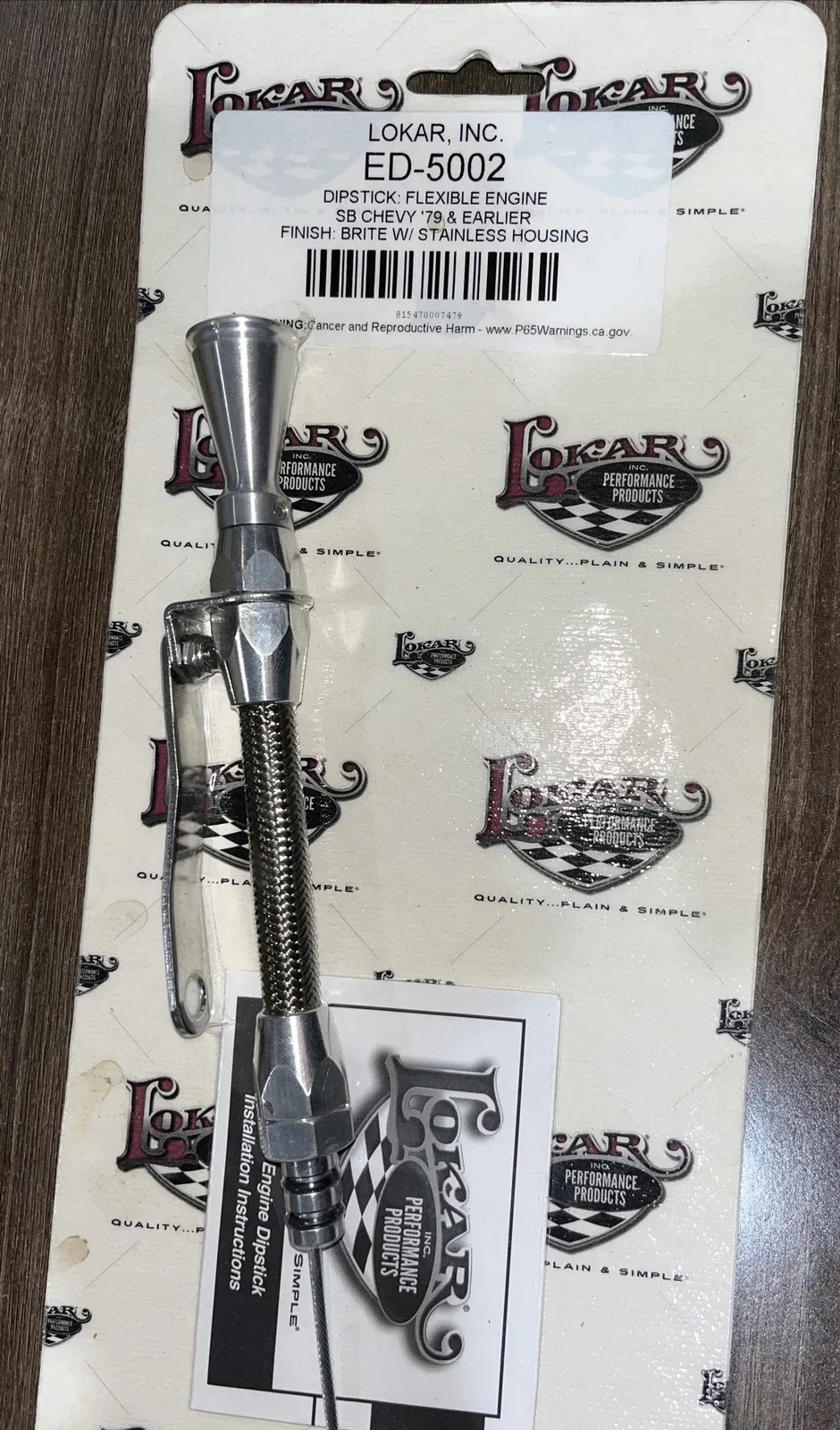 LOKAR FLEXIBLE ENGINE DIPSTICK SBC '79 & EARLIER BRITE STAINLESS HOUSING#ED-5002 image 2